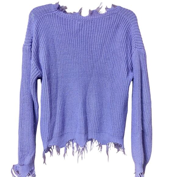 💜 Lavender Distressed Knit Sweater – Size S - Picture 2 of 6